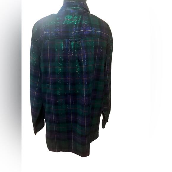 Vtg Y2K Metallic Plaid Button Front Festive Preppy Glam Holiday Blouse 14/16 - Picture 5 of 7